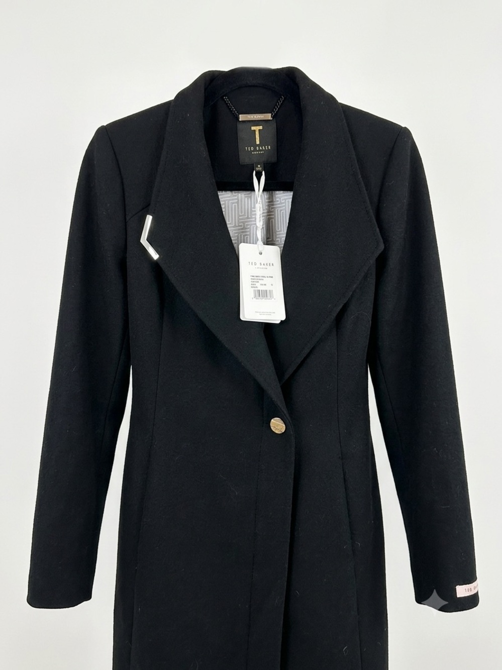 $575 Ted Baker London Ellgenic Long Belted Wrap Coat Black Wool Blend NWT